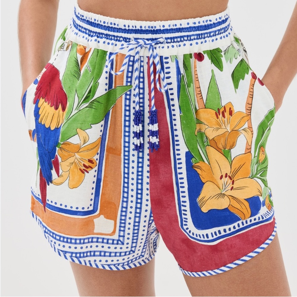 FARM Rio Tropical Destination Linen Blend Crochet Shorts Size XS